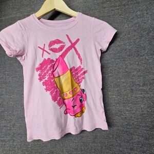 Shopkins Lippy Lips Pink Graphic T-Shirt Girls Size M 7/8 Moose Enterprise 2013